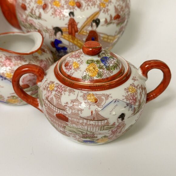 Japanese Kutani Style Full Tea Set Eggshell Porcelain Geisha 20 Piece (read) - Picture 3 of 16